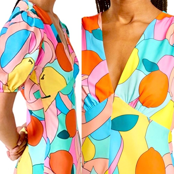 🌺🎉HP🎉🌺 NWT Staud Milla Mini Dress Citrus Kaleidoscope - Picture 2 of 16